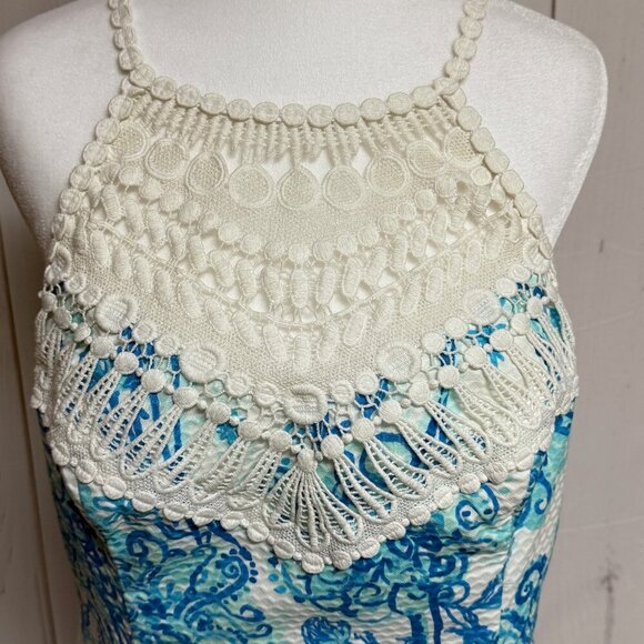 Lilly Pulitzer Pearl Dress Blue Flamingo Print Women’s Size 8 EUC - Picture 4 of 11